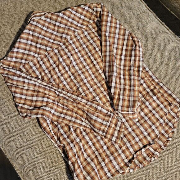 Roper Plaid Western Shirt Menswear Cowboy Rodeo Brown Cream Long Sleeve - Picture 2 of 3